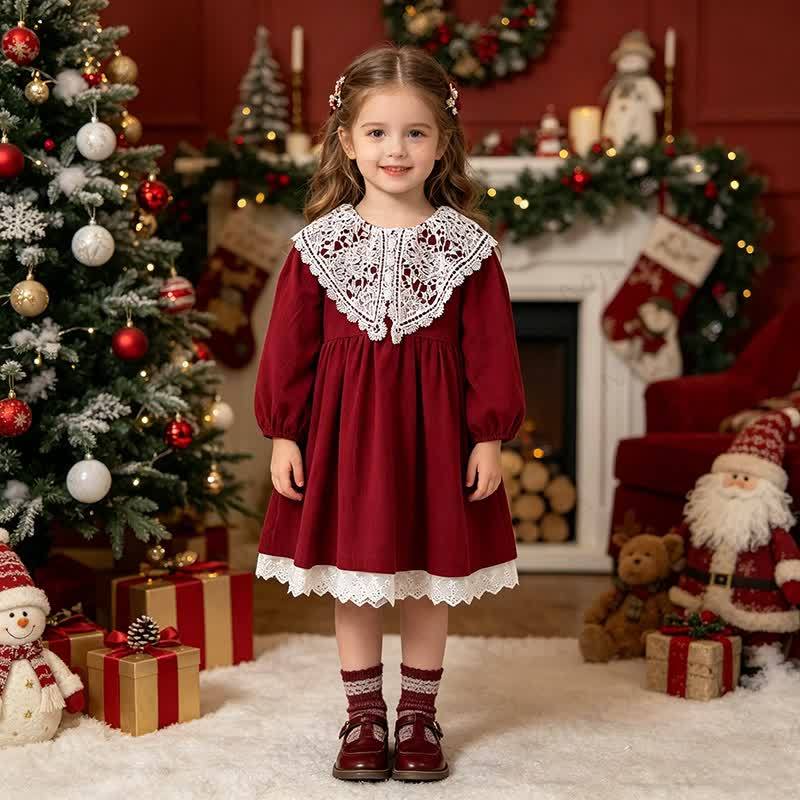 Toddler Girl Christmas Collar Long Sleeve Dress - image 2