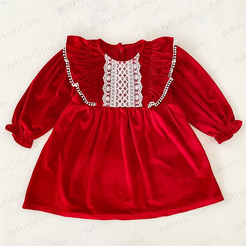 Toddler Girl Christmas Red Velvet Lace Dress - image 4