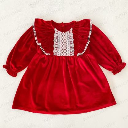 Toddler Girl Christmas Red Velvet Lace Dress - image 4