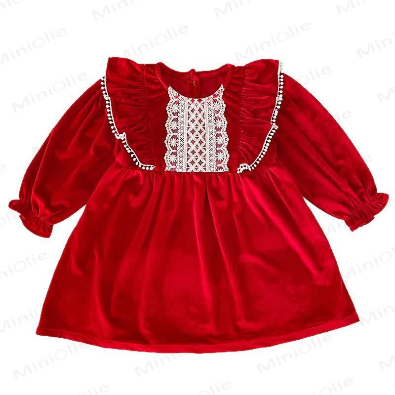 Toddler Girl Christmas Red Velvet Lace Dress - image 5