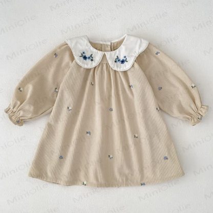 Toddler Girl Flower Corduroy Dress - Beige - 8-9T - image 6