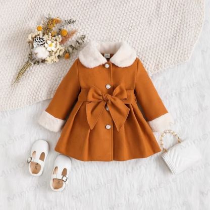Baby Girl Fleece Collar Dress Coat - Orange - 120cm - image 3