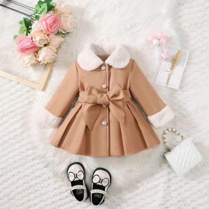 Baby Girl Fleece Collar Dress Coat - Beige - 120cm - image 4