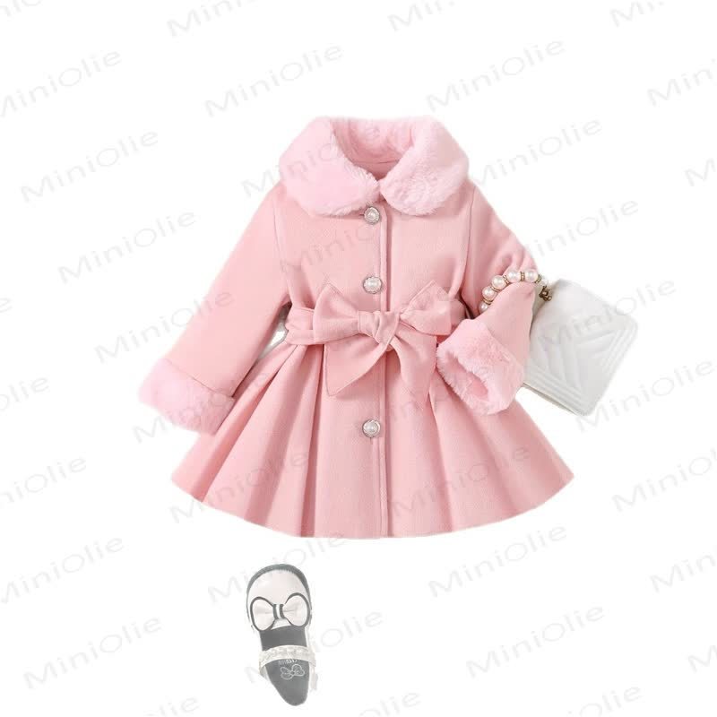 Baby Girl Fleece Collar Dress Coat - Pink - 120cm - image 5