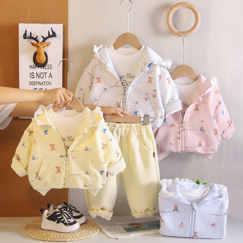 Toddler Bunny Print Zip Hooded Casual 3-piece Set - image 1