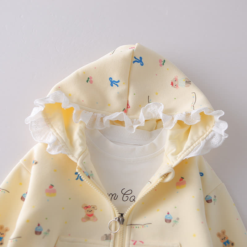 Toddler Bunny Print Zip Hooded Casual 3-piece Set - image 7