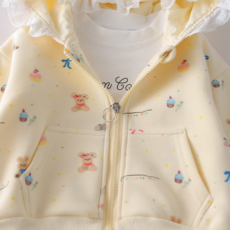 Toddler Bunny Print Zip Hooded Casual 3-piece Set - image 8
