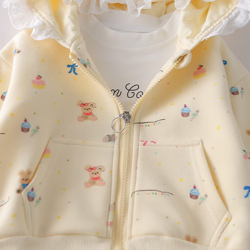 Toddler Bunny Print Zip Hooded Casual 3-piece Set - image 8