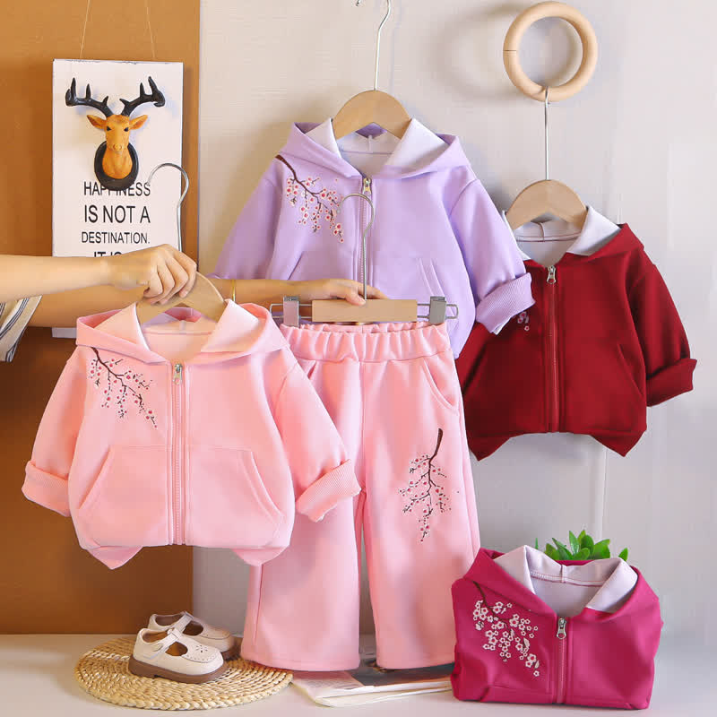 Toddler Floral Embroidered Fleece Hoodie and Pants 2-piece Set - Pink - 4-5T - image 1