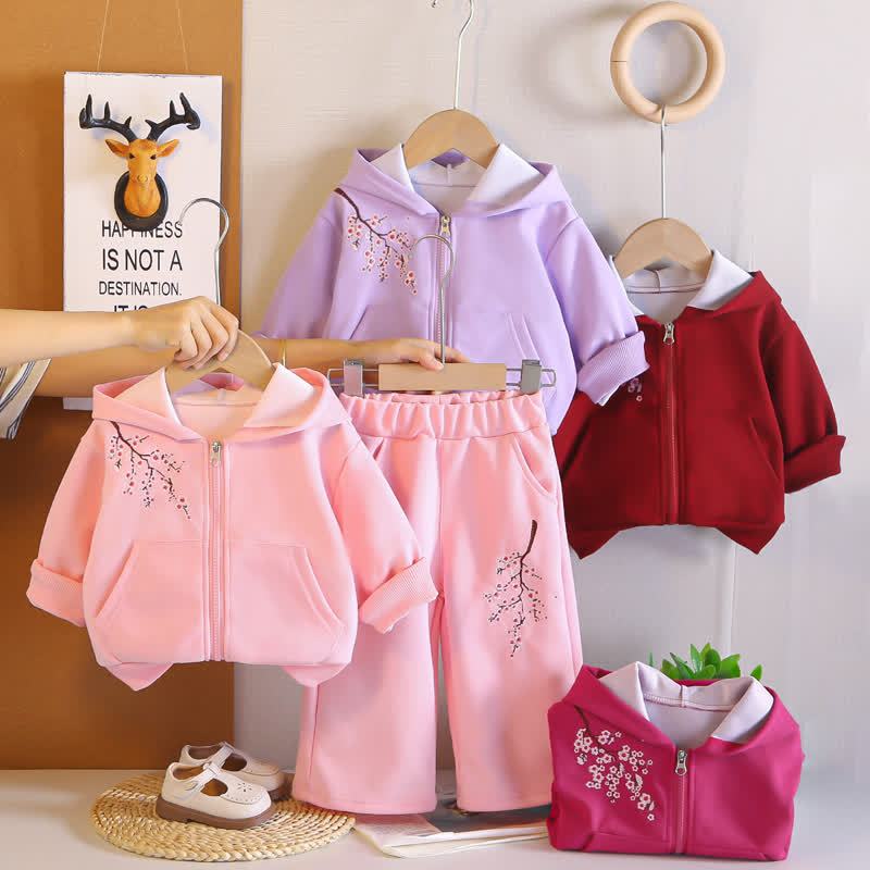 Toddler Floral Embroidered Fleece Hoodie and Pants 2-piece Set - Pink - 4-5T - image 1