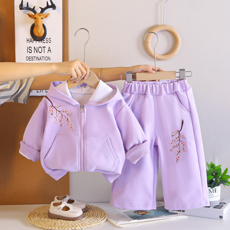 Toddler Floral Embroidered Fleece Hoodie and Pants 2-piece Set - Purple - 4-5T - image 3