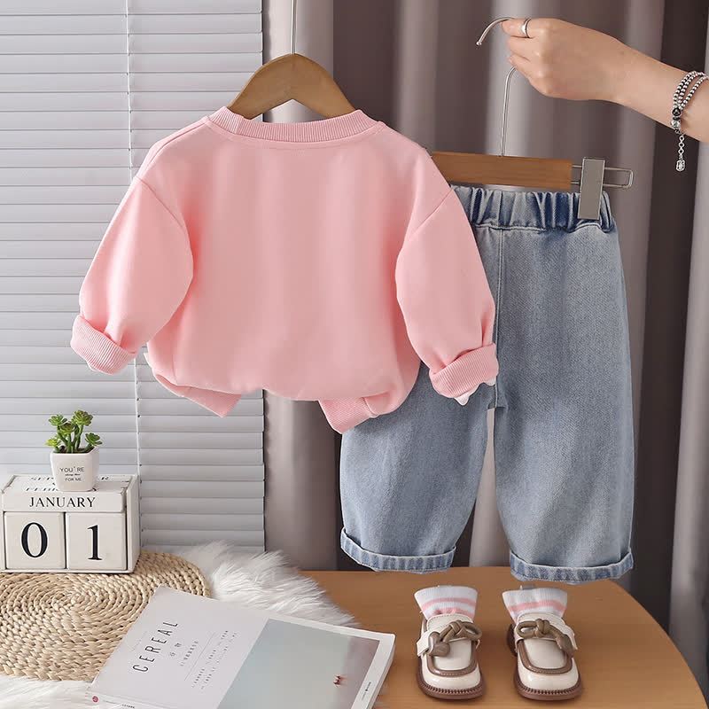 Toddler Girl Butterfly Flower Sweatshirt and Jeans 2-piece Set - image 6
