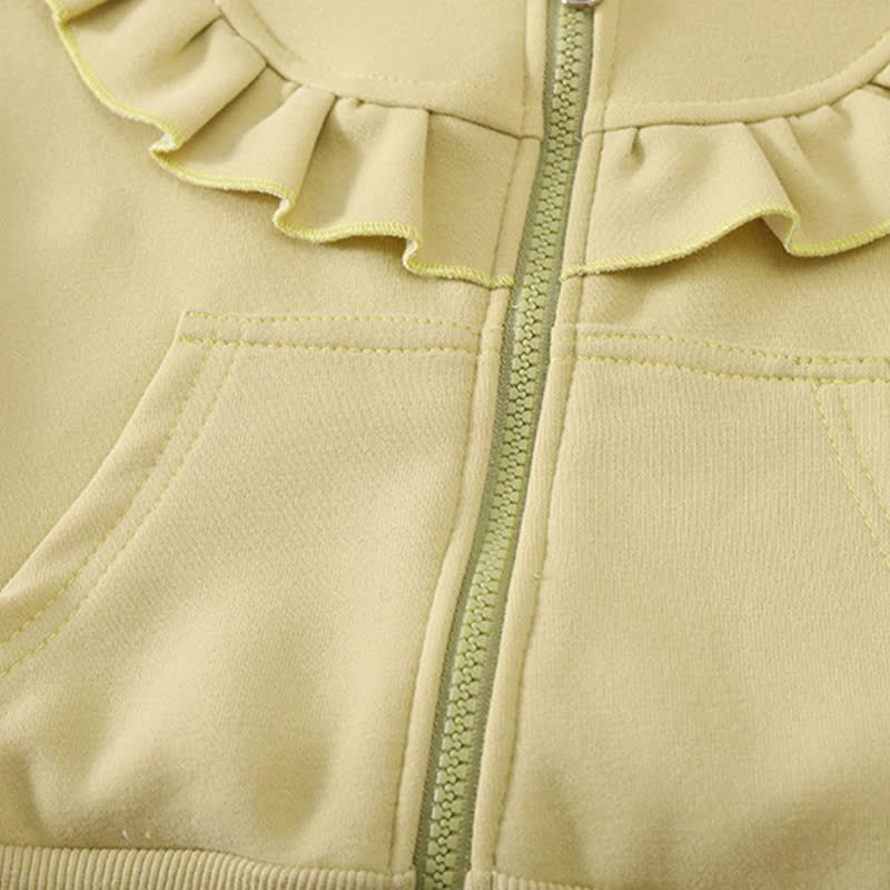 Toddler Baby Girl Ruffle Lace Zip Hoodie and Jogger 2-piece Set - image 6