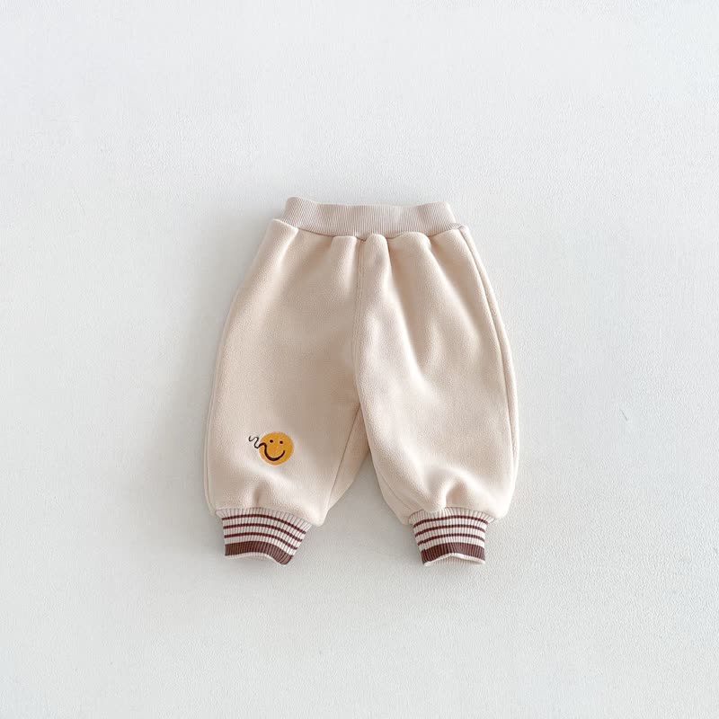 Baby Toddler Cozy Smiley Patch Elastic Waist Pants - Beige - 4-5T - image 2