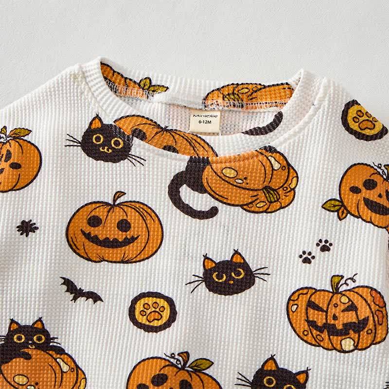 Baby Black Cat Pumpkin Bat Print Waffle 2-piece Set - image 3
