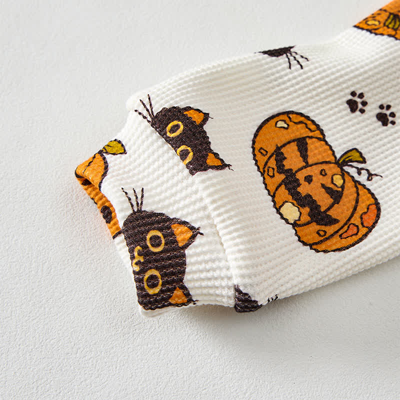 Baby Black Cat Pumpkin Bat Print Waffle 2-piece Set - image 5