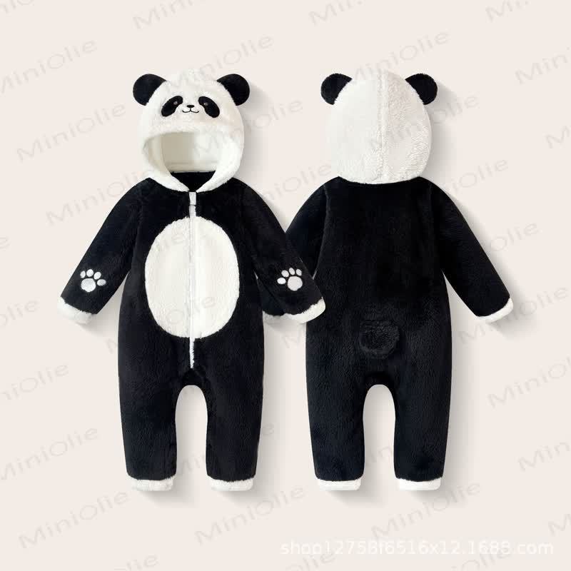 Baby Bear Hooded Plush Fleece Zip Up Winter Romper - image 6