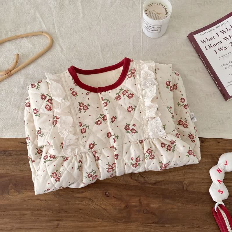 Baby Girl Fleece Floral Ruffle Trim Padded Romper - image 4