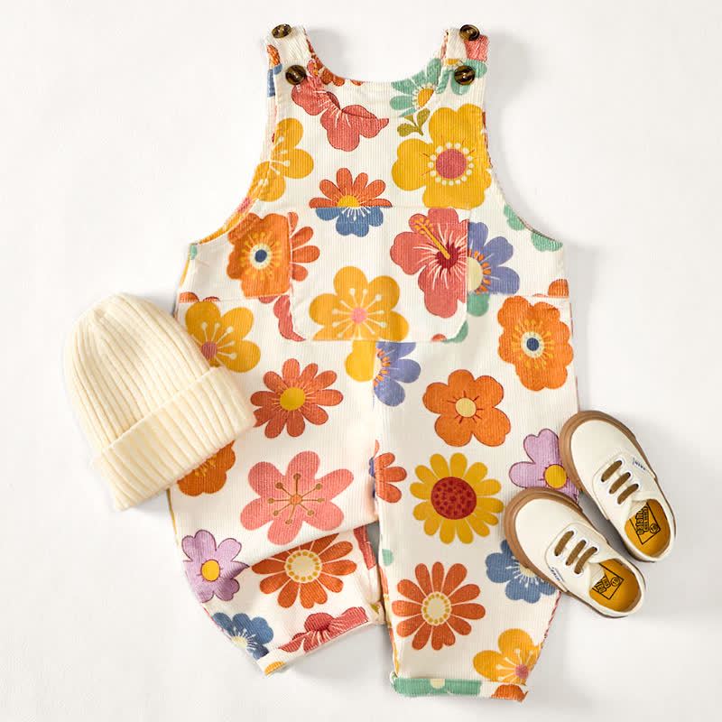 Baby Toddler Colorful Flower Print Beige Overalls - image 3