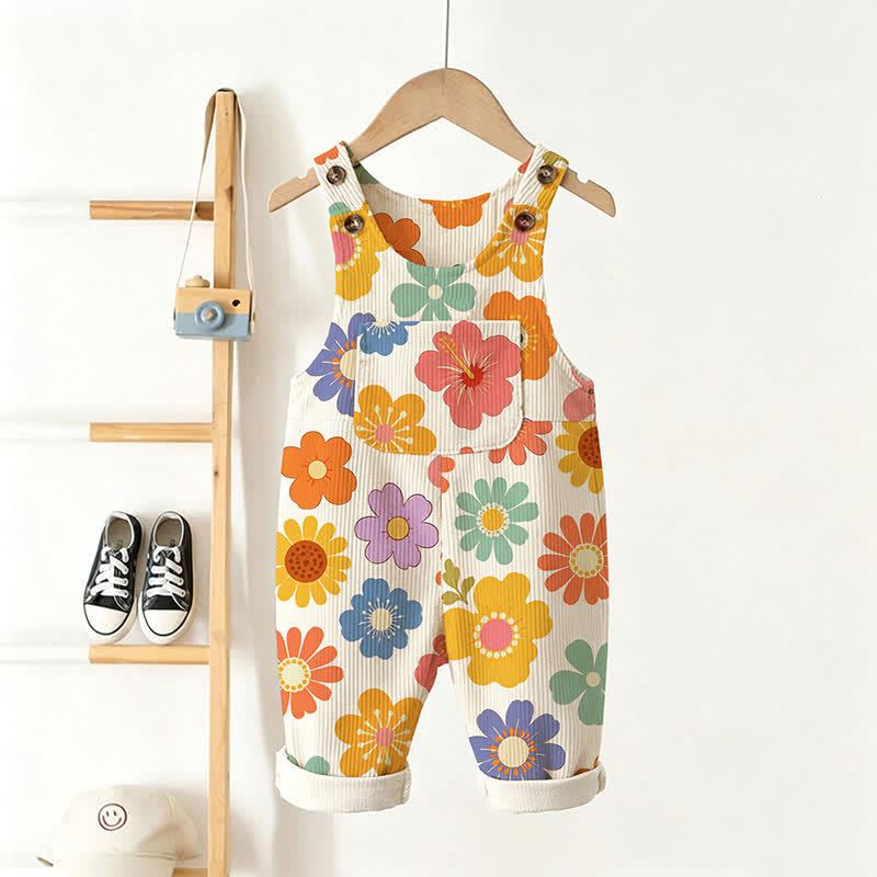 Baby Toddler Colorful Flower Print Beige Overalls - image 2