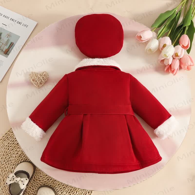 Baby Girl Christmas Red Beret Coat Set - image 5