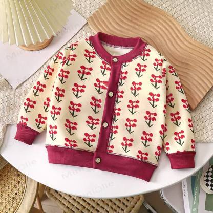 Toddler Playful Pattern Cardigan Sweater Outerwear - Red Cherry - 8-9T - image 6