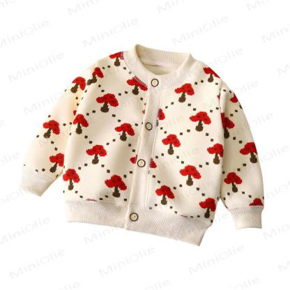 Toddler Playful Pattern Cardigan Sweater Outerwear - Red Mushroom - 8-9T - image 4