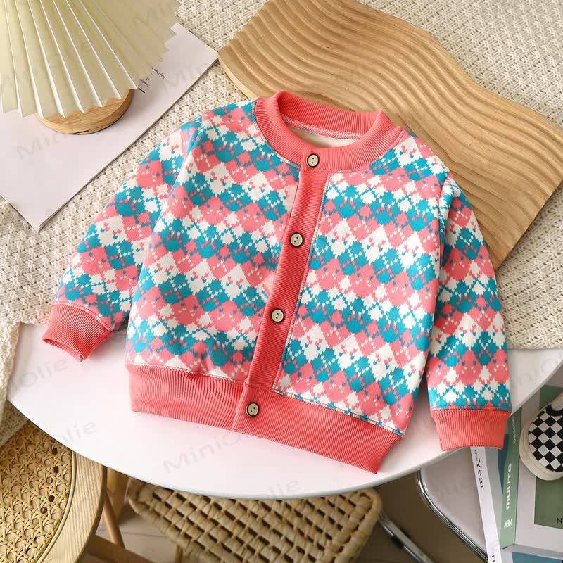 Toddler Playful Pattern Cardigan Sweater Outerwear - Pink Blue Check - 8-9T - image 2