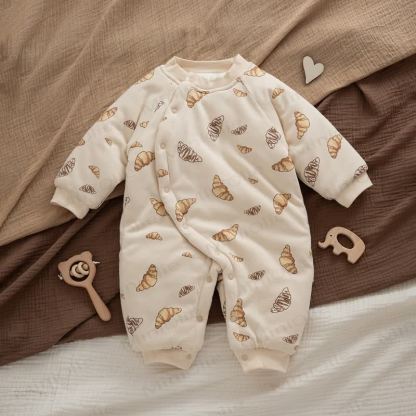 Baby Quilted Cotton Spring Romper - Brown Croissant - Free Size - image 11