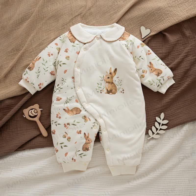 Baby Quilted Cotton Spring Romper - Beige Rabbit - Free Size - image 15