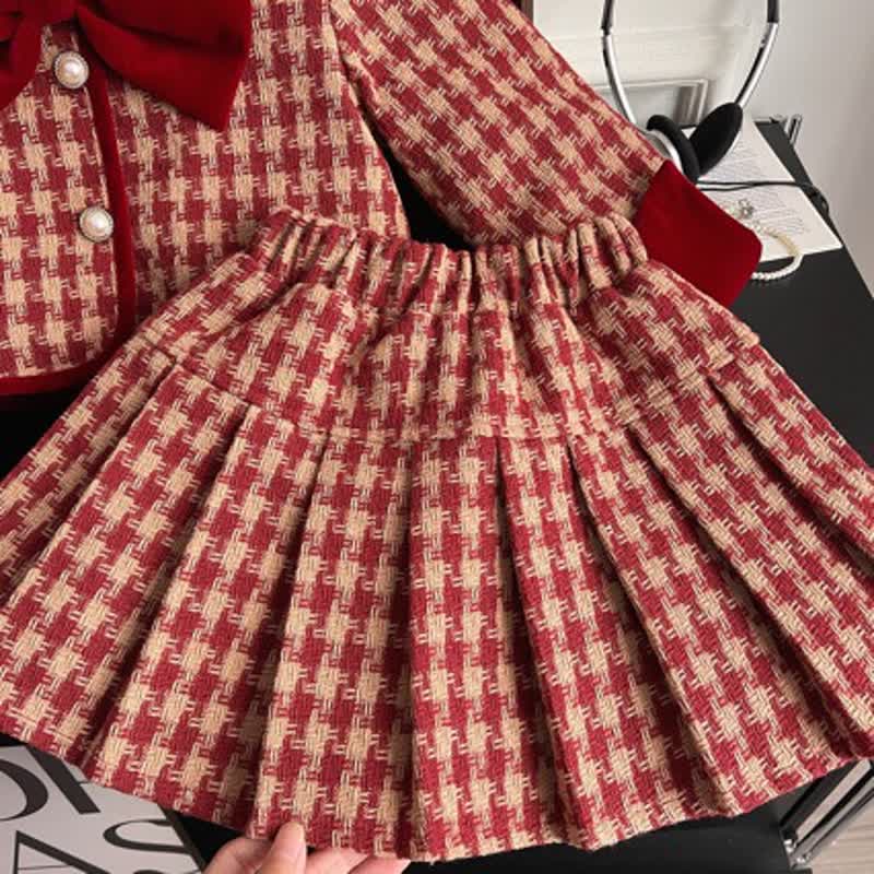 Toddler Girl Red Plaid Bow Pleated Skirt 2-piece Set - image 4