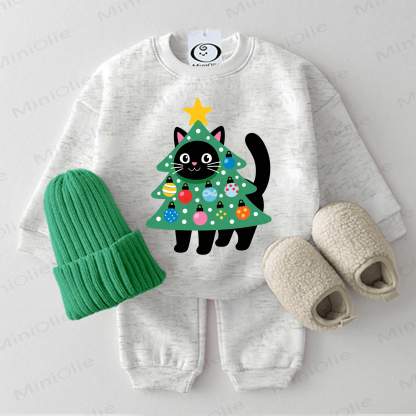 Baby Christmas Tree Cat Light Grey Sweatshirt 2-piece Set - Light Grey - 2-3T - image 1