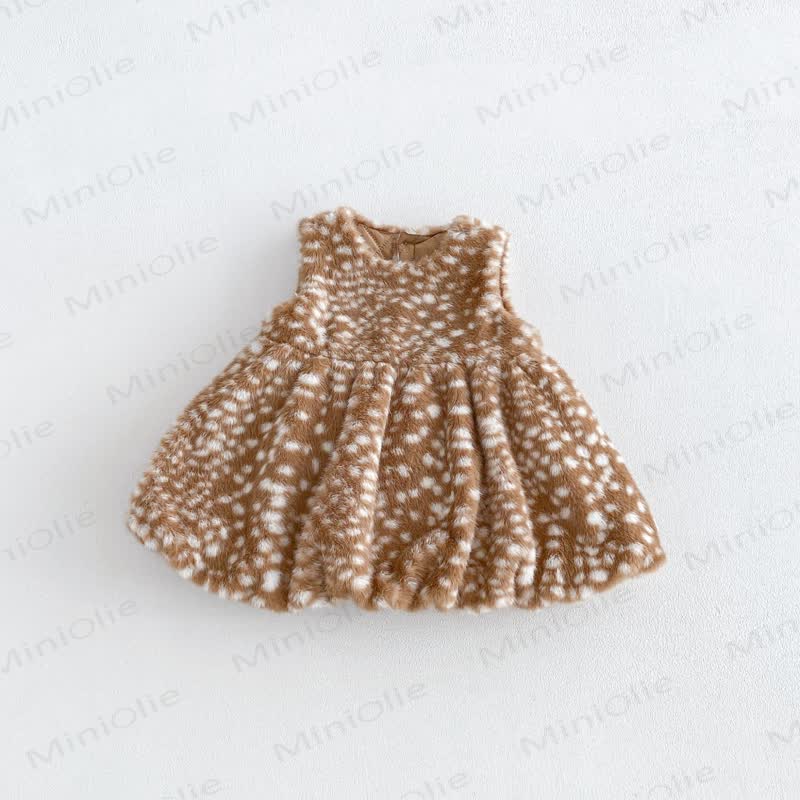 Baby Toddler Quilted Deer Dot Brown Hooded Outerwear Or Beige Leggings Or Beige Sweater Or Brown Sleeveless Dress Or Brown Boot Covers - Dress - 6-7T - image 6