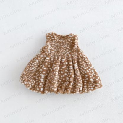 Baby Toddler Quilted Deer Dot Brown Hooded Outerwear Or Beige Leggings Or Beige Sweater Or Brown Sleeveless Dress Or Brown Boot Covers - Dress - 6-7T - image 6