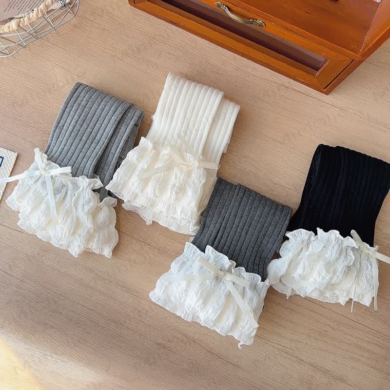 Toddler Girl Ribbed Bow Lace Leggings - image 2