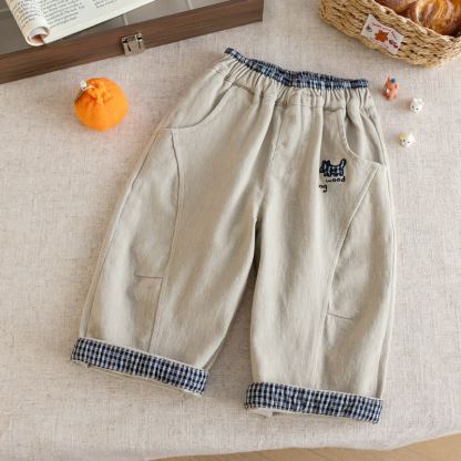 Toddler Casual Check Trim Pants - Beige - 6-7T - image 2