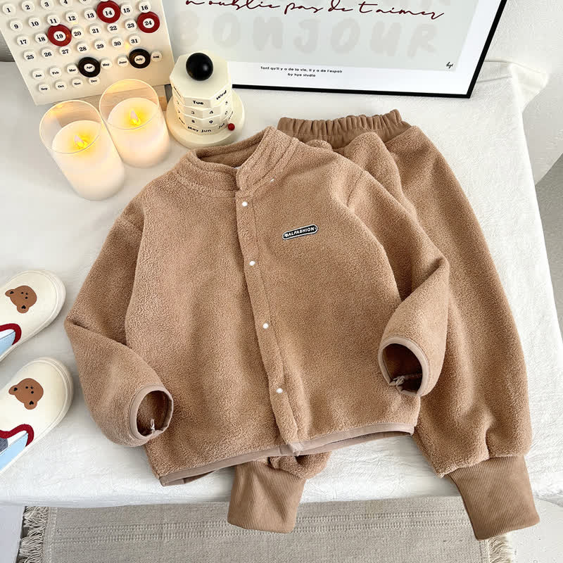 Toddler Cozy Fleece Button Jacket and Pants Set - Brown - 8-9T - image 3