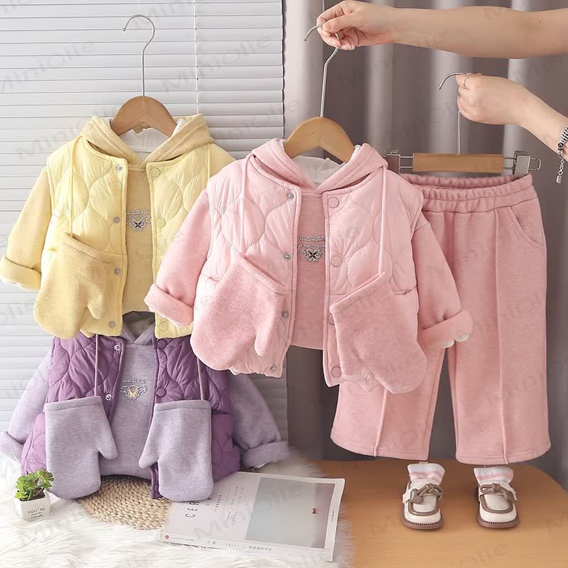 Baby Toddler Girl Quilted Hooded Fleece Three Piece Set - image 1
