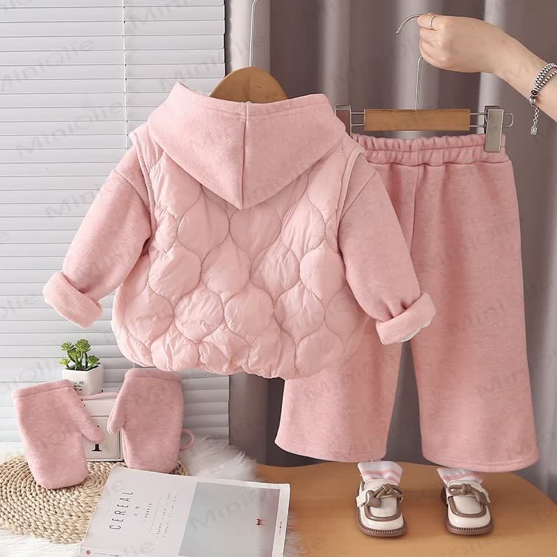 Baby Toddler Girl Quilted Hooded Fleece Three Piece Set - image 4