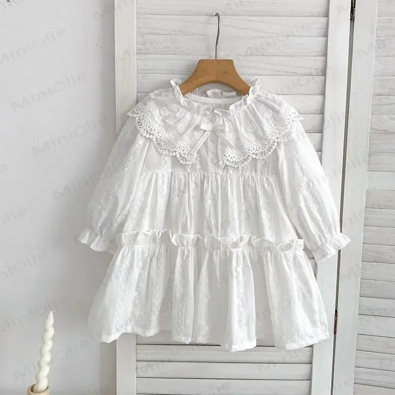 Toddler Girl Bow Lace Collar Long Sleeve Dress - White - 8-9T - image 7