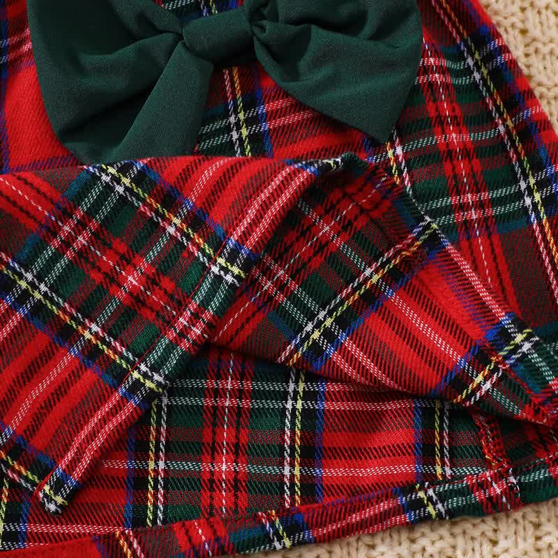 Baby Girl Christmas Bow Check Ruffle Collar Dress - image 5