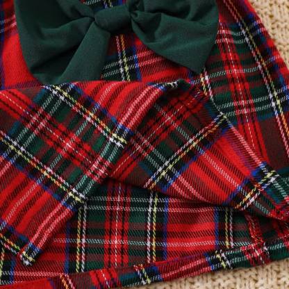 Baby Girl Christmas Bow Check Ruffle Collar Dress - image 5