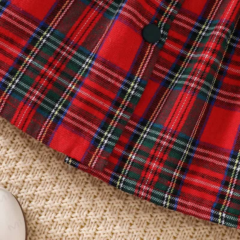 Baby Girl Christmas Bow Check Ruffle Collar Dress - image 6