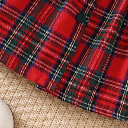 Baby Girl Christmas Bow Check Ruffle Collar Dress - image 6