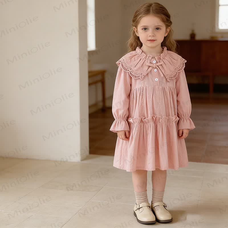 Toddler Girl Bow Lace Collar Long Sleeve Dress - image 2