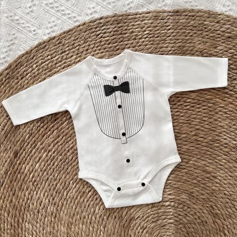 Baby Boy Classic Tuxedo Striped Bow Tie Bodysuit - Babysuit - 6-12M - image 2