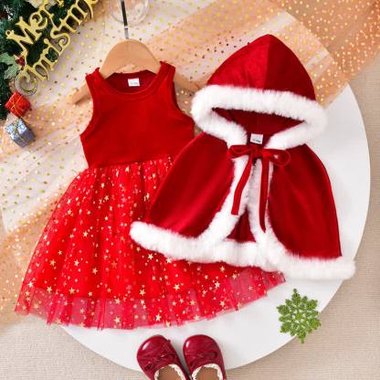 Toddler Girl Christmas Star Tulle Dress Set - Red - 4-5Y - image 1