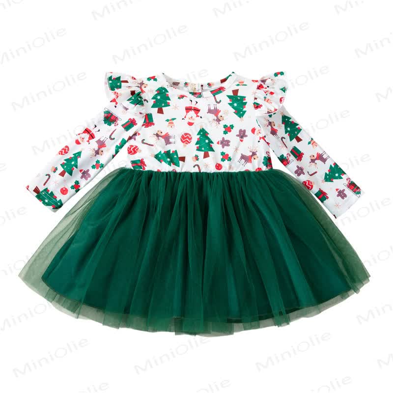 Toddler Girl Christmas Print Tulle Party Dress - image 3
