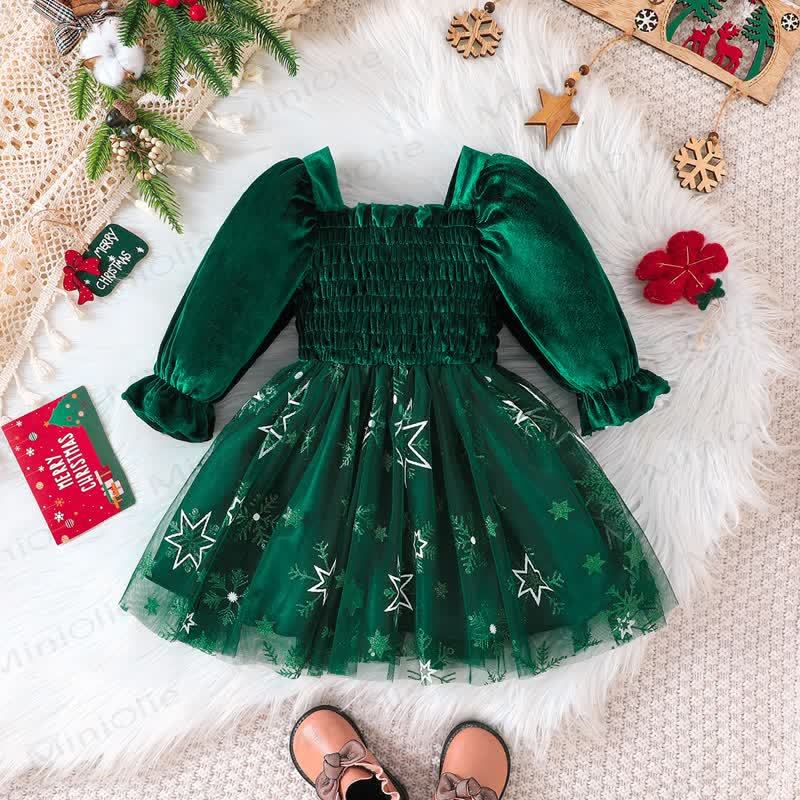 Baby Toddler Girl Christmas Starry Tulle Dress - Green - 5-6T - image 6