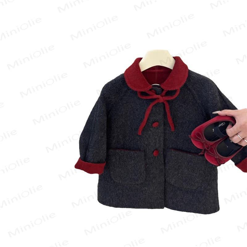 Toddler Girl Bow Black Collar Coat Dress - image 2